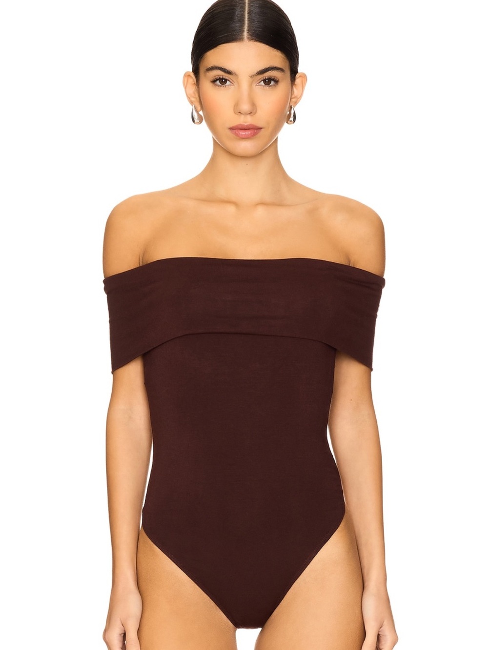 Off-Shoulder Brown Bodysuit